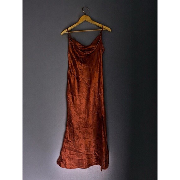 Vintage Satin Slip Prom Dress Womens Medium Cowl Neck Maxi Whimsigoth - Picture 3 of 16